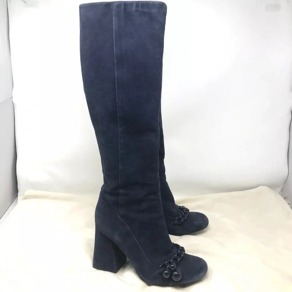 Tory Burch Addison Blue Suede Tall Boots Womens size 8M Royal Navy #44914 Zip Up - Picture 3 of 14